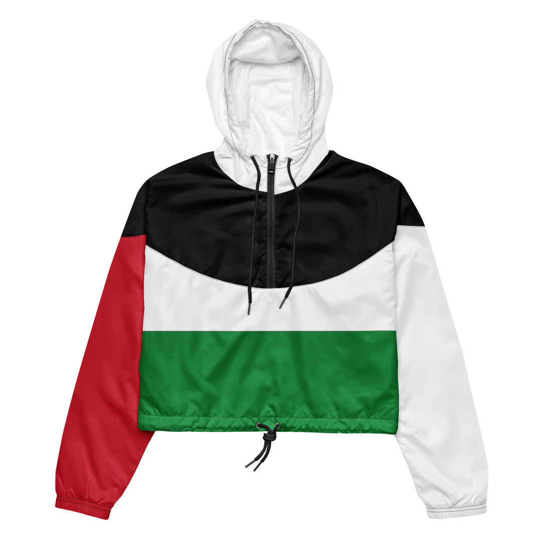 Women’s cropped windbreaker - Palestine Flag, Womens Cropped Windbreaker Black