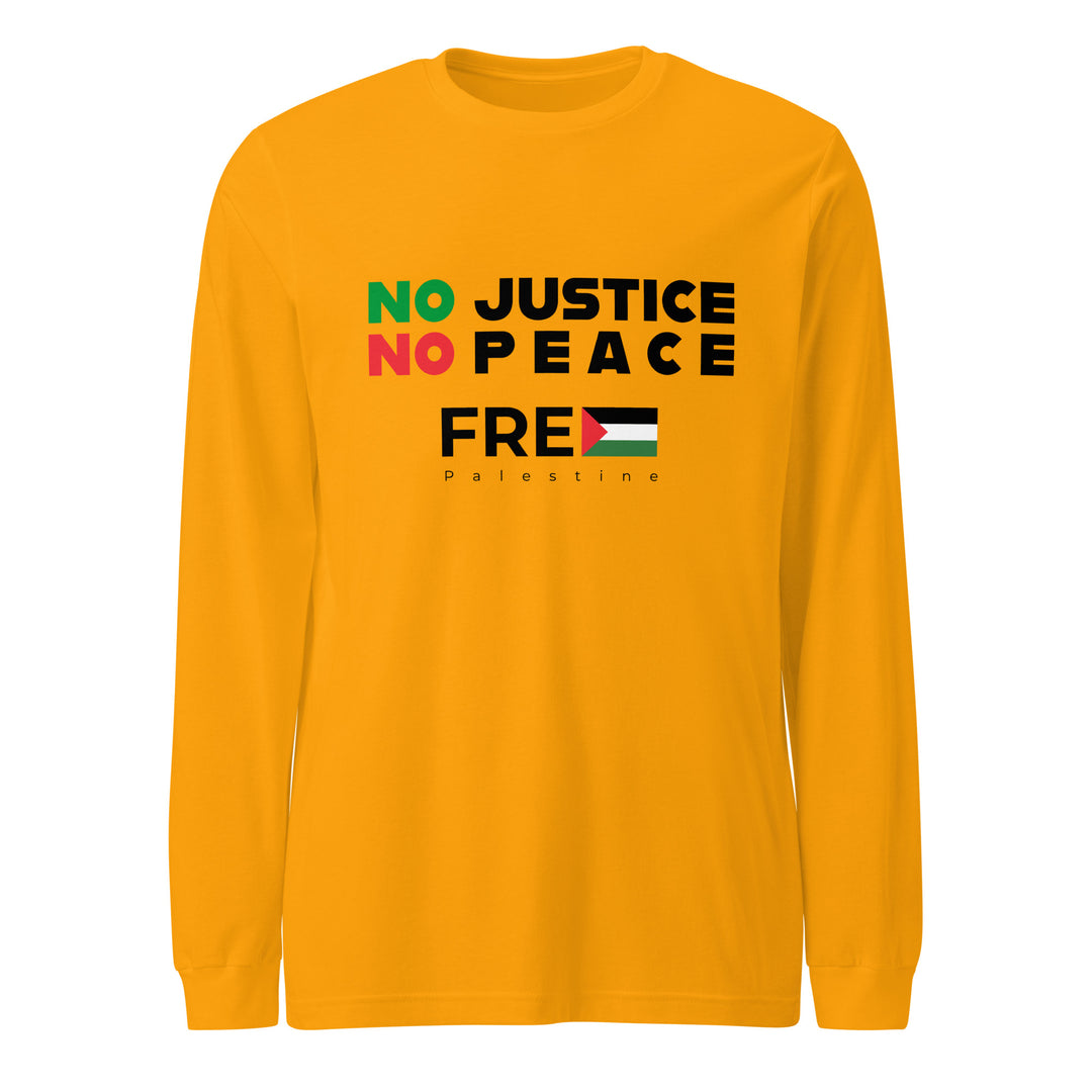 Women’s Long Sleeve Tee - No Justice No Peace, Gold