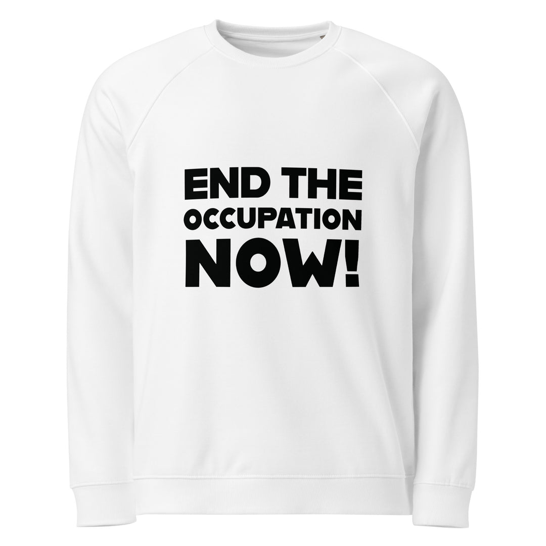Women’s Organic Raglan Sweatshirt - End the Occupation Now!, White