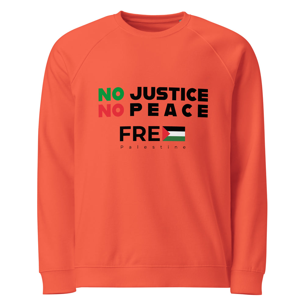 Women’s Organic Raglan Sweatshirt - No Justice No Peace, Burnt Orange