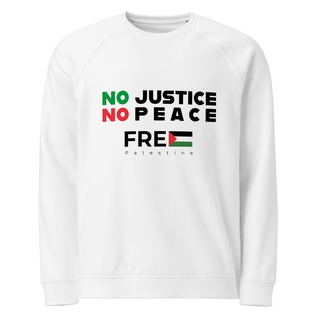 Women’s Organic Raglan Sweatshirt - No Justice No Peace, White