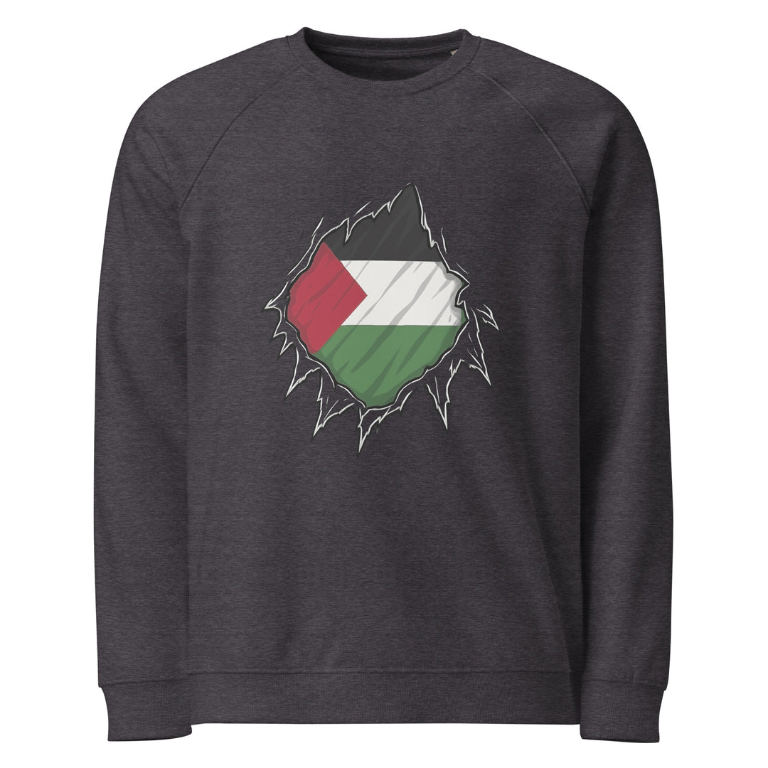 Women’s Organic Raglan Sweatshirt - Palestine Hero, Charcoal Melange