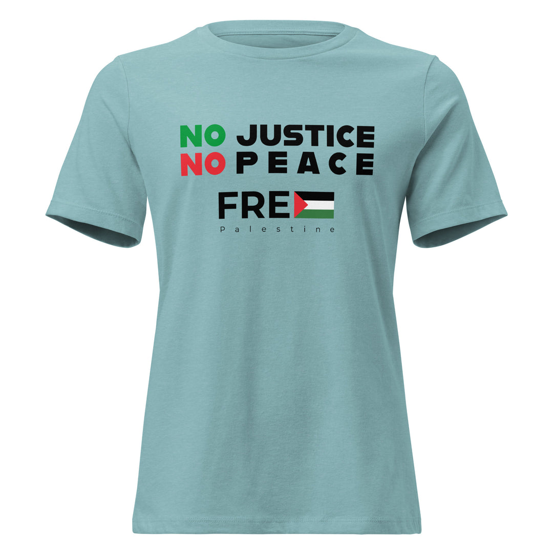 Women’s Relaxed T-Shirt - No Justice No Peace, Womens Relaxed T Shirt Heather Blue Lagoon
