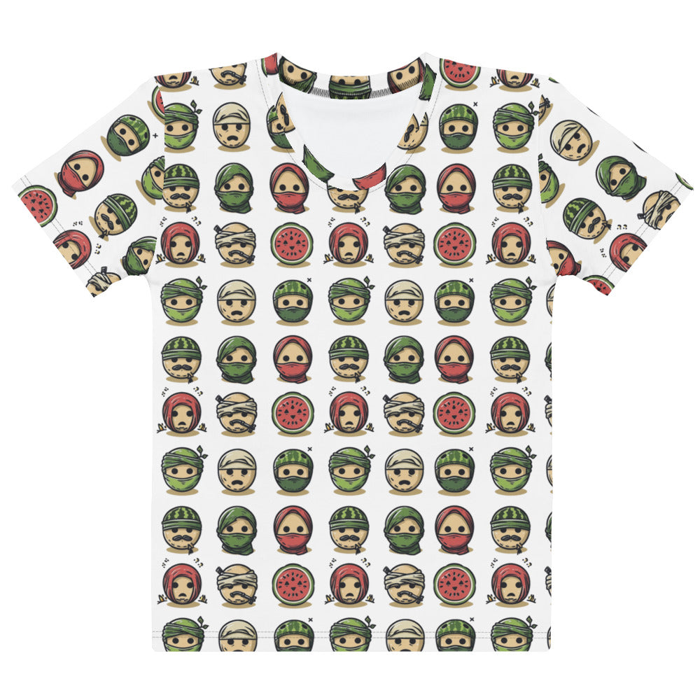 Women's All-Over T-shirt - Palestine Emoji, Womens Crew Neck T Shirt White