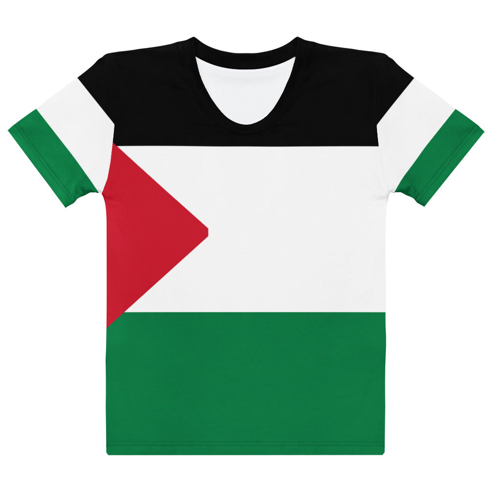 Women's All-Over T-shirt - Palestine Flag, Womens Crew Neck T Shirt White