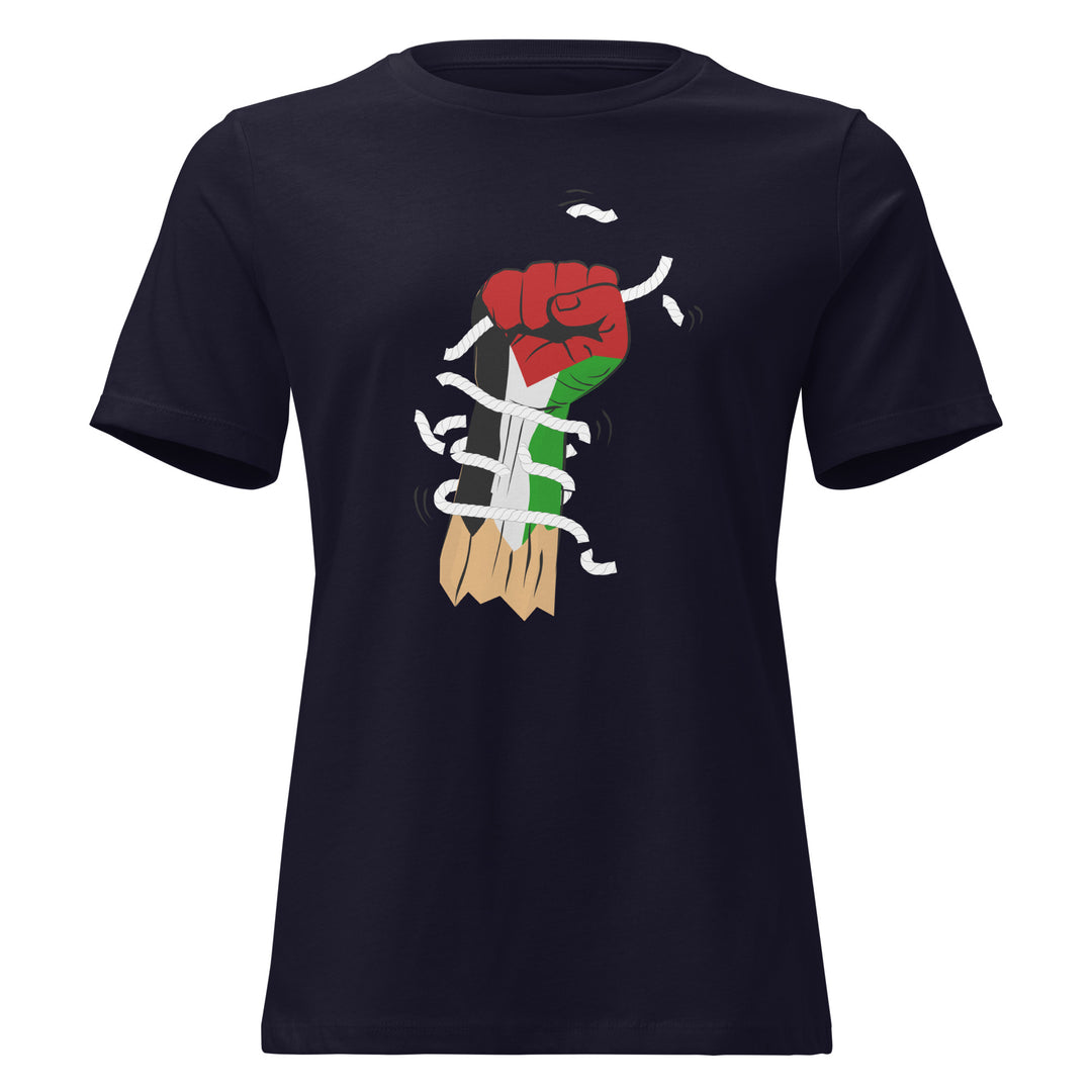 Women's Relaxed T-Shirt - Palestine Hand, Womens Relaxed T Shirt Navy