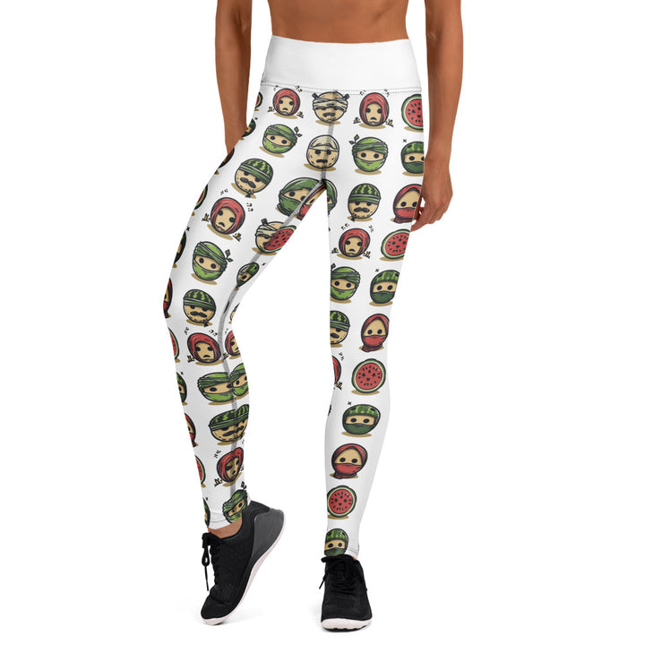 Yoga Leggings - Palestine Emoji, White