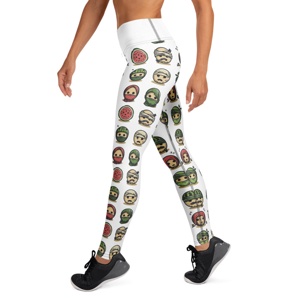 Yoga Leggings - Palestine Emoji, White