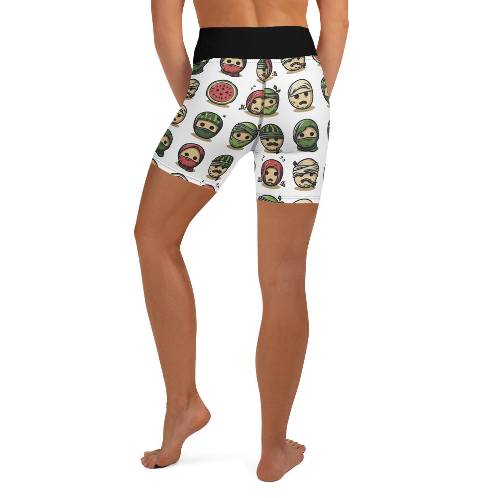 Yoga Shorts - Palestine Emoji, White
