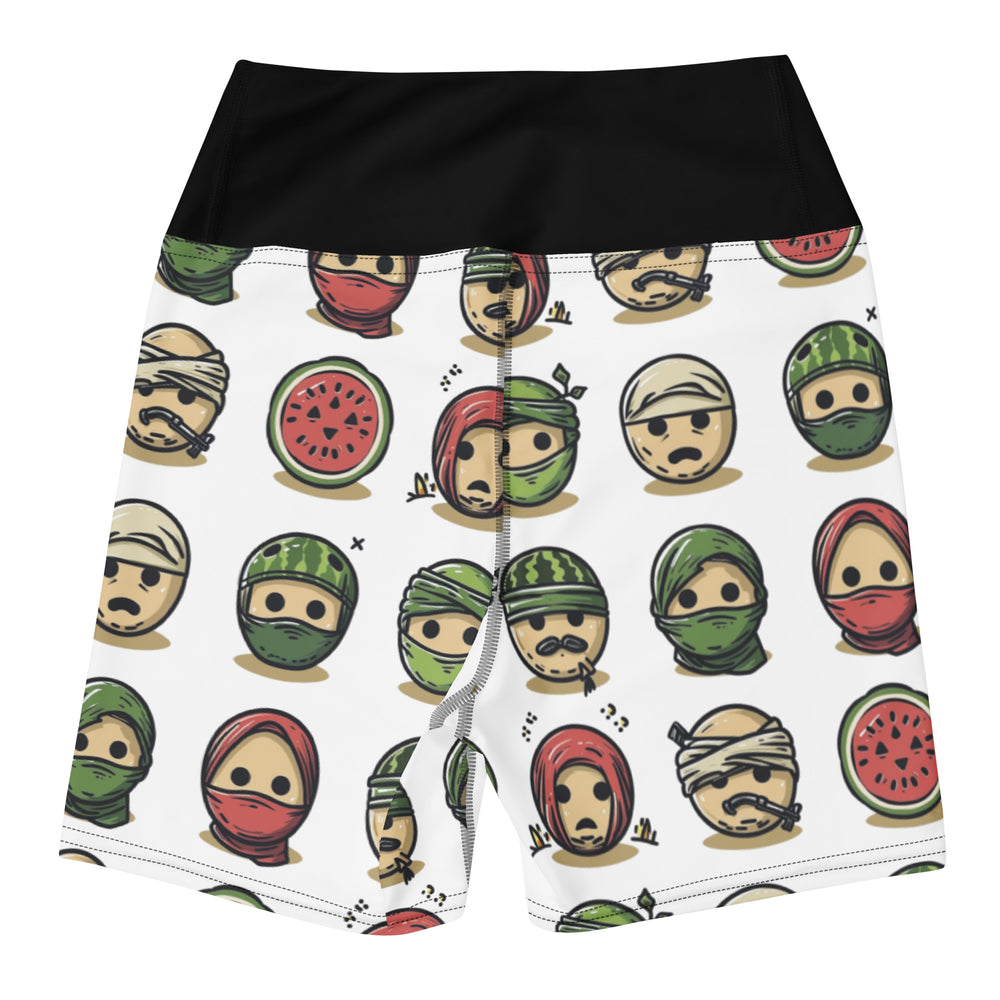 Yoga Shorts - Palestine Emoji, White