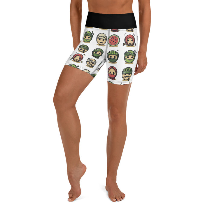 Yoga Shorts - Palestine Emoji, White
