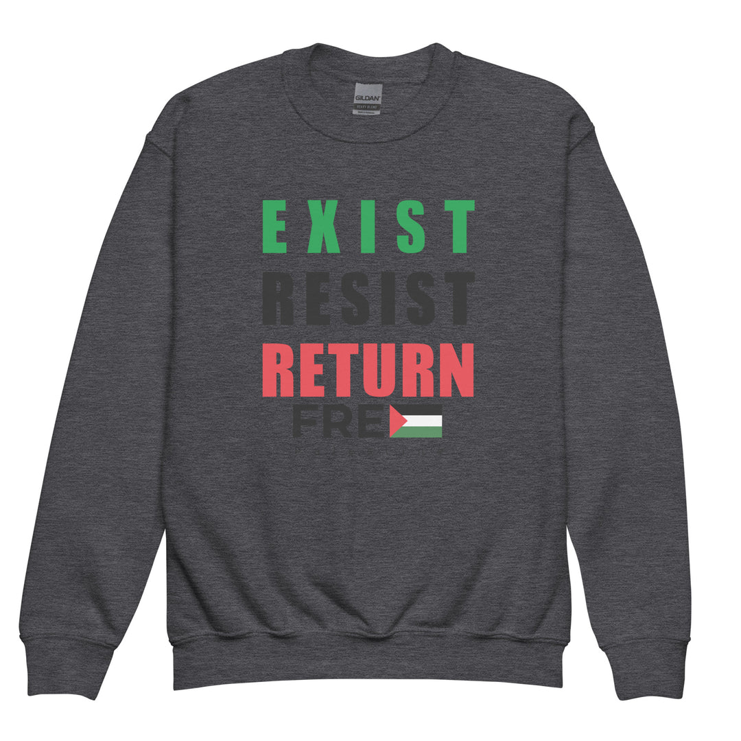 Youth Crewneck Sweatshirt - Exist. Resist. Return., Dark Heather