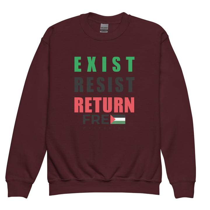 Youth Crewneck Sweatshirt - Exist. Resist. Return., Maroon