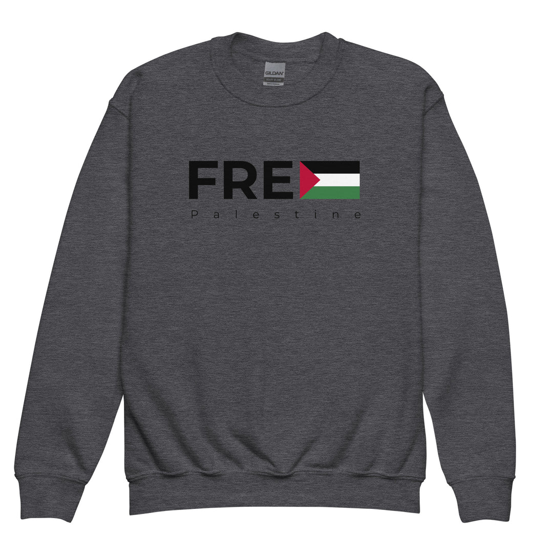 Youth crewneck sweatshirt - Free Palestine, Dark Heather