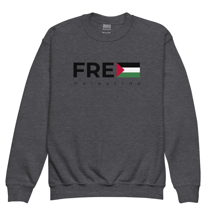 Youth crewneck sweatshirt - Free Palestine, Dark Heather
