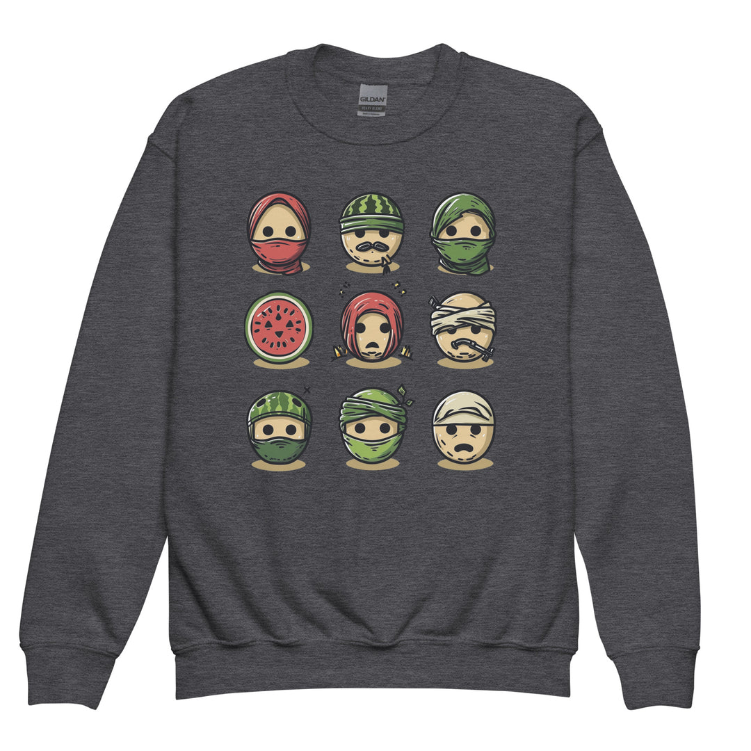 Youth crewneck sweatshirt - Palestine Emoji, Dark Heather