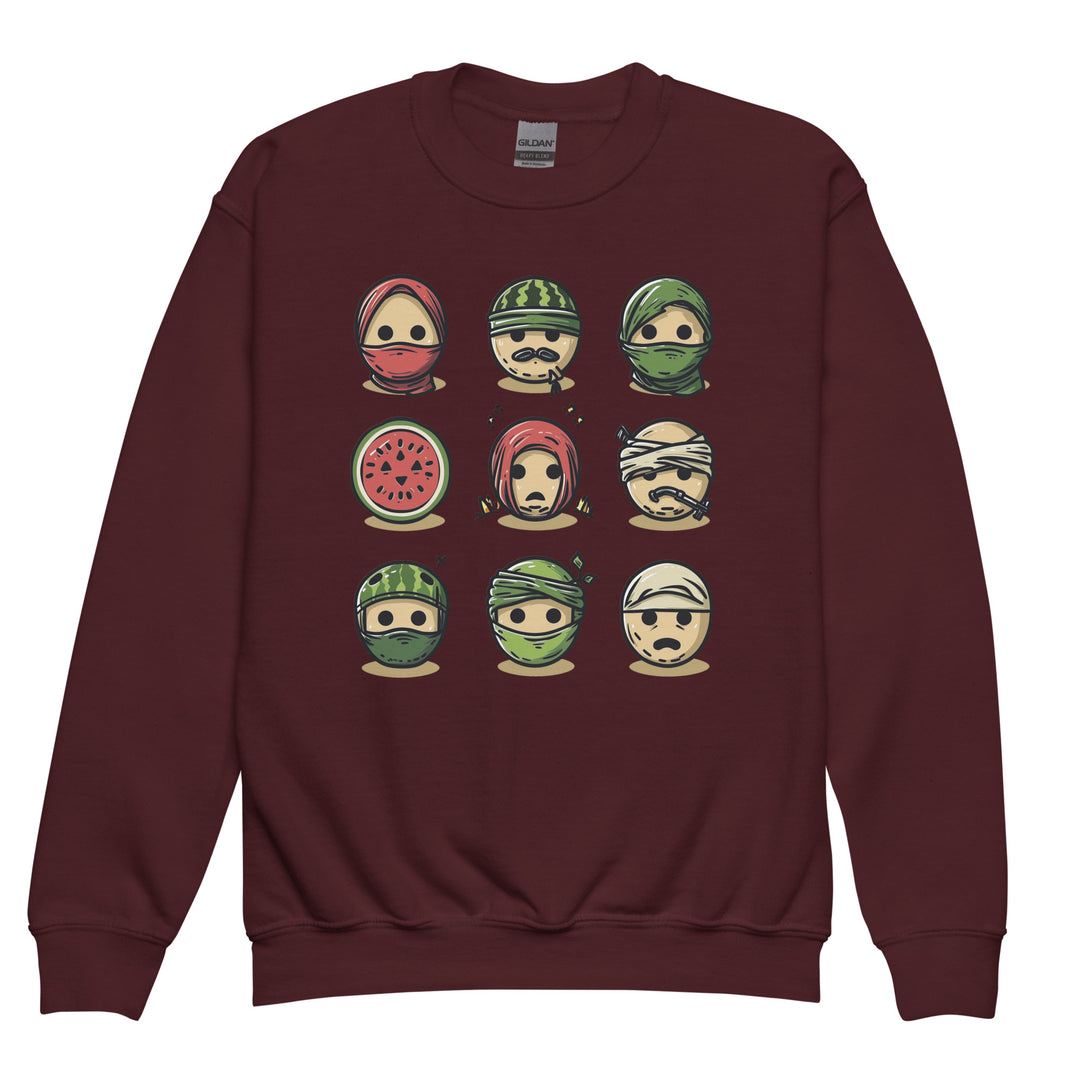 Youth crewneck sweatshirt - Palestine Emoji, Maroon