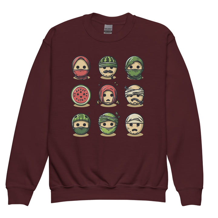 Youth crewneck sweatshirt - Palestine Emoji, Maroon