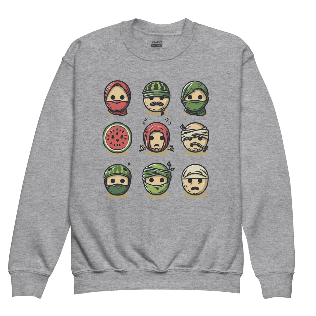 Youth crewneck sweatshirt - Palestine Emoji, Sport Grey
