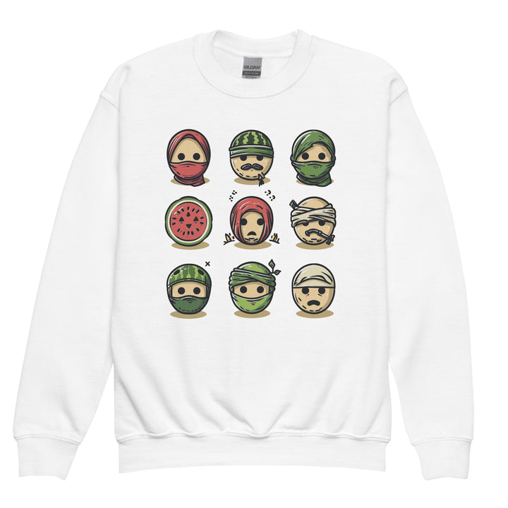 Youth crewneck sweatshirt - Palestine Emoji, White