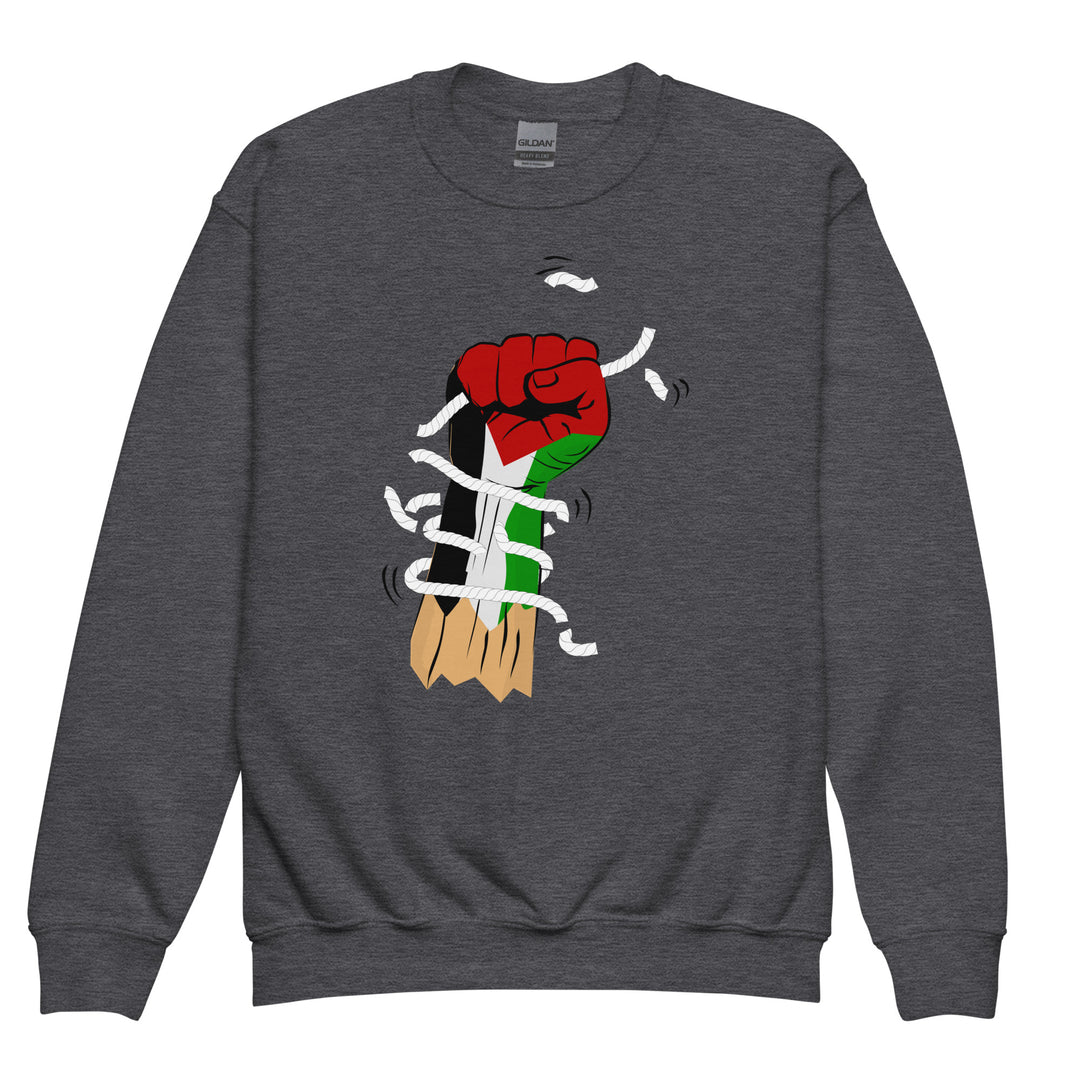 Youth crewneck sweatshirt - Palestine Hand, Dark Heather