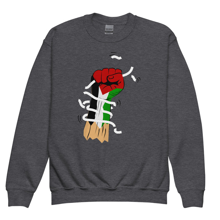 Youth crewneck sweatshirt - Palestine Hand, Dark Heather