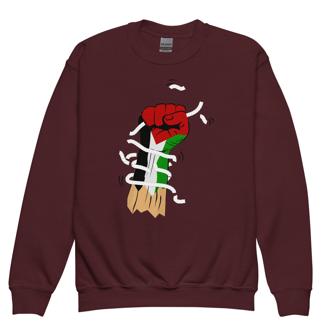 Youth crewneck sweatshirt - Palestine Hand, Maroon