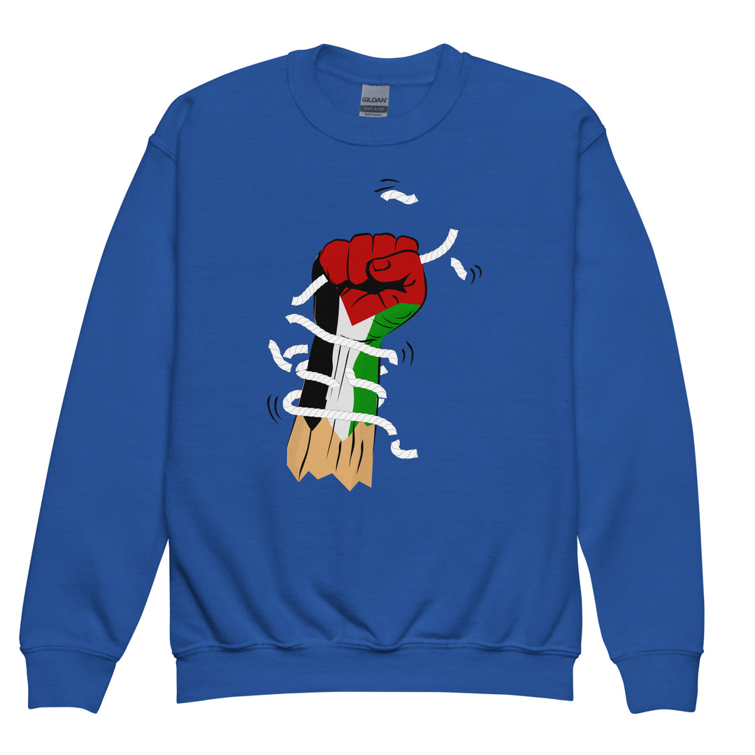 Youth crewneck sweatshirt - Palestine Hand, Royal