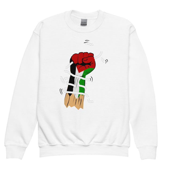 Youth crewneck sweatshirt - Palestine Hand, White
