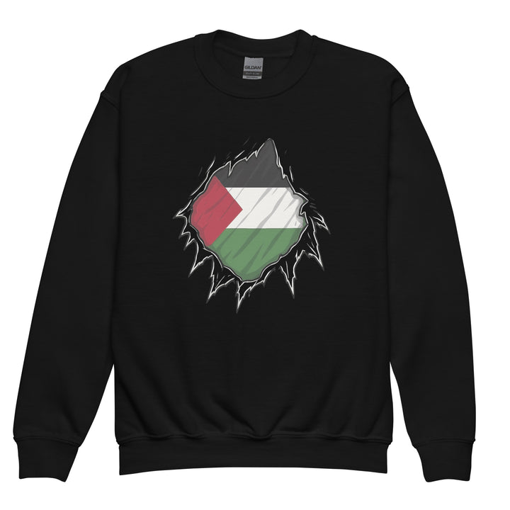 Youth Crewneck Sweatshirt - Palestine Hero, Black