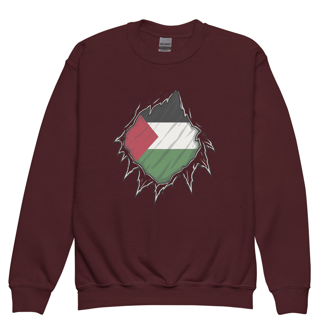 Youth Crewneck Sweatshirt - Palestine Hero, Maroon