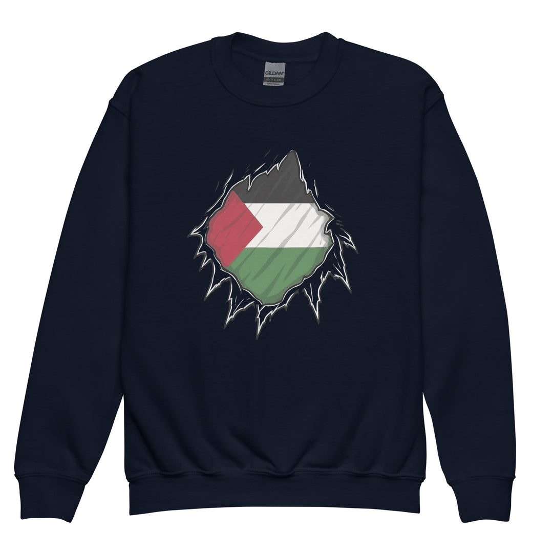Youth Crewneck Sweatshirt - Palestine Hero, Navy