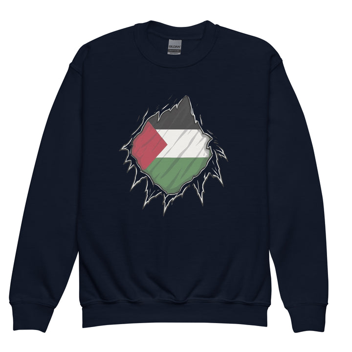 Youth Crewneck Sweatshirt - Palestine Hero, Navy