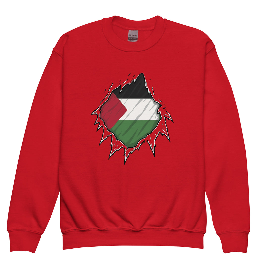 Youth Crewneck Sweatshirt - Palestine Hero, Red