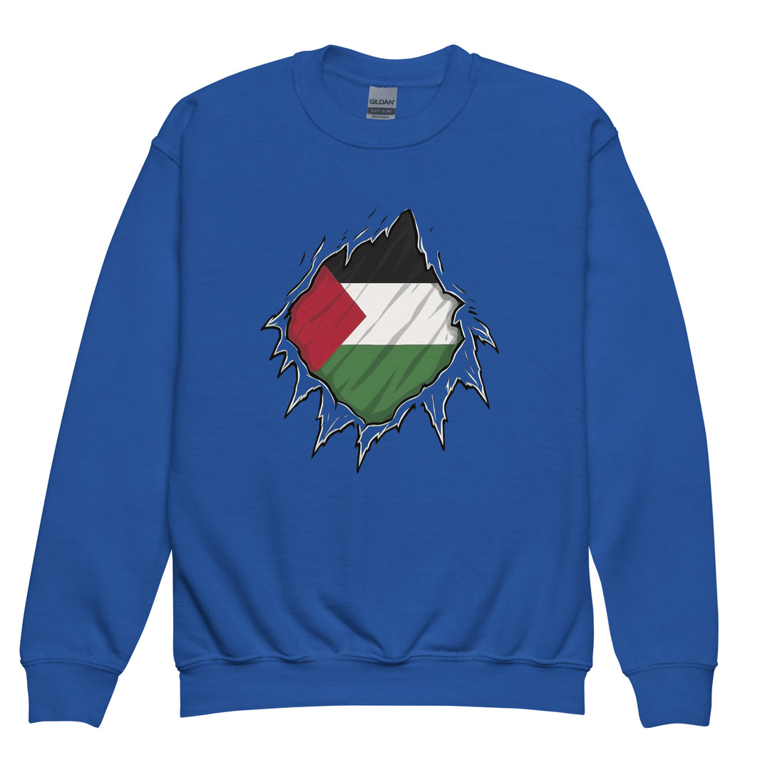 Youth Crewneck Sweatshirt - Palestine Hero, Royal