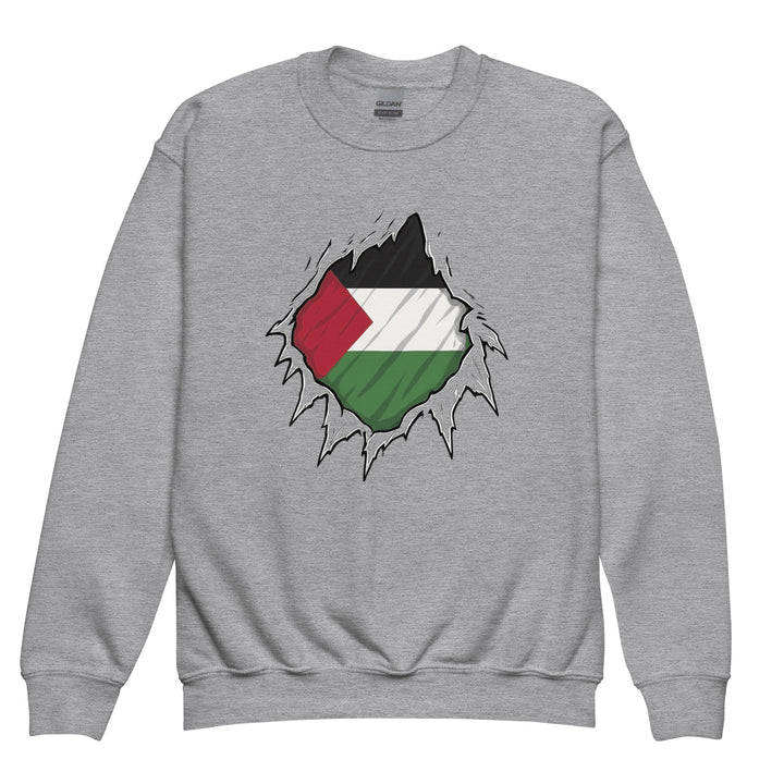 Youth Crewneck Sweatshirt - Palestine Hero, Sport Grey