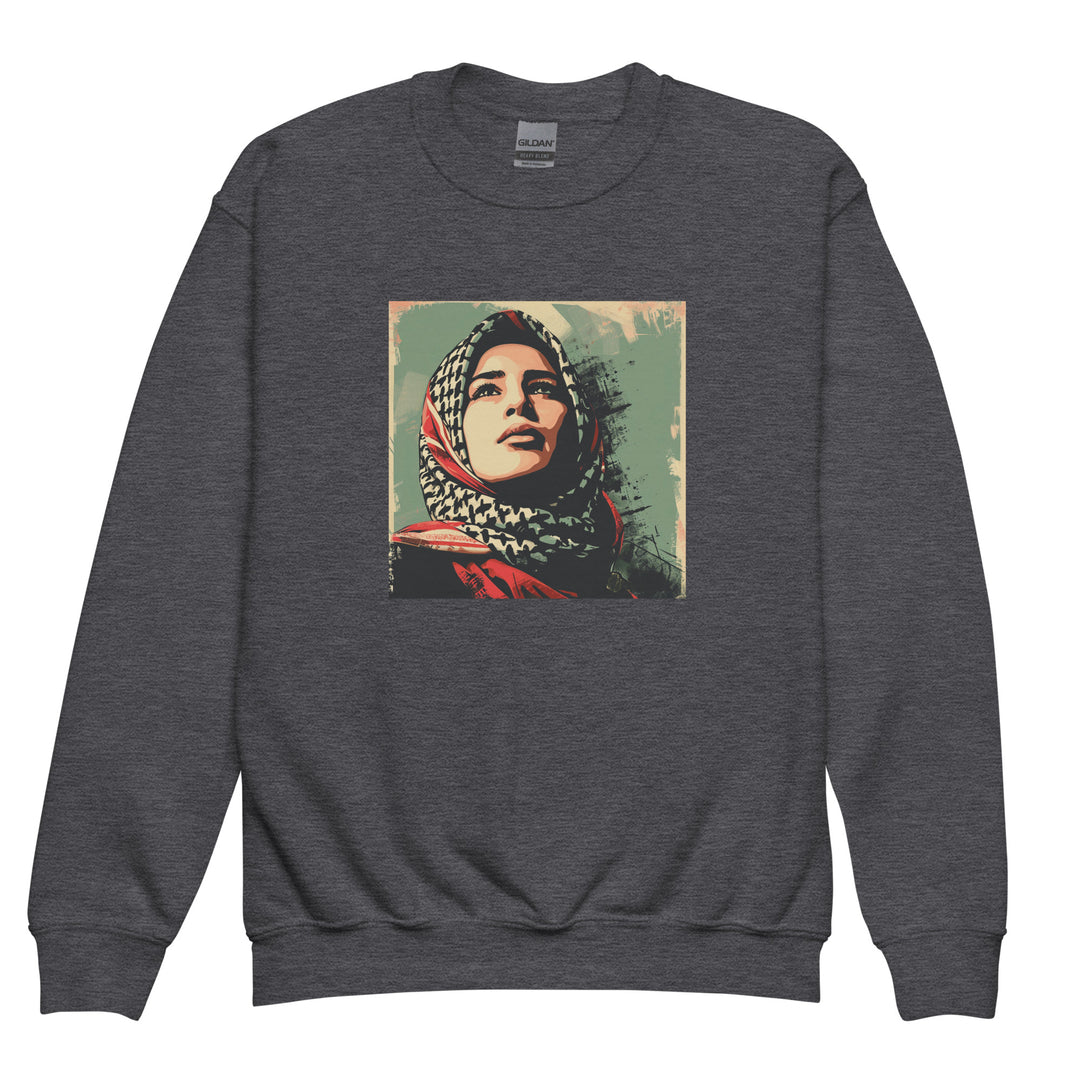 Youth crewneck sweatshirt - Palestine Hope, Dark Heather