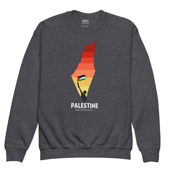 Youth crewneck sweatshirt - Palestine Map, Dark Heather