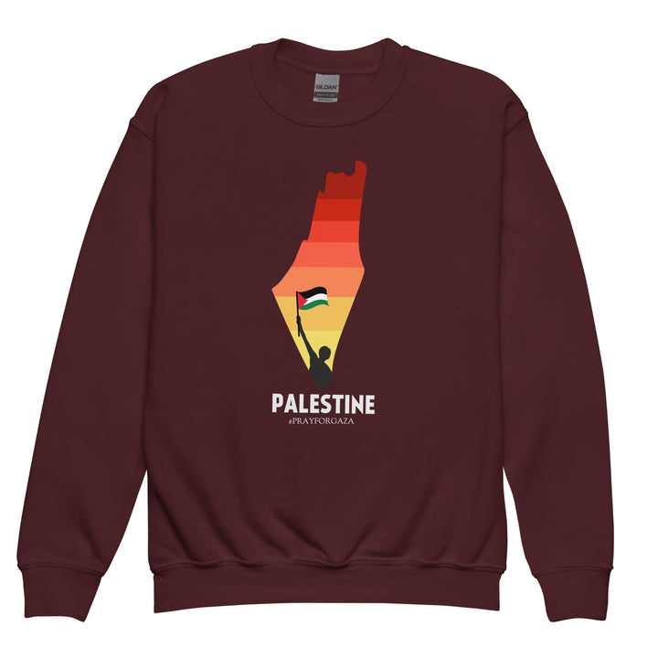Youth crewneck sweatshirt - Palestine Map, Maroon