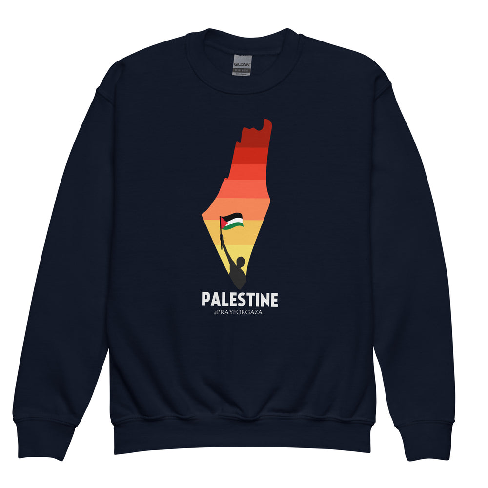 Youth crewneck sweatshirt - Palestine Map, Navy