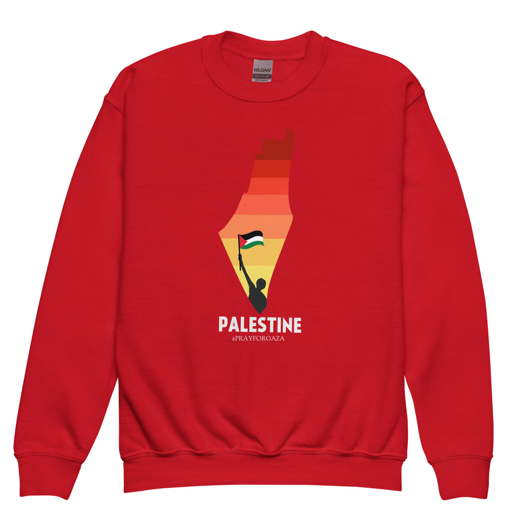 Youth crewneck sweatshirt - Palestine Map, Red