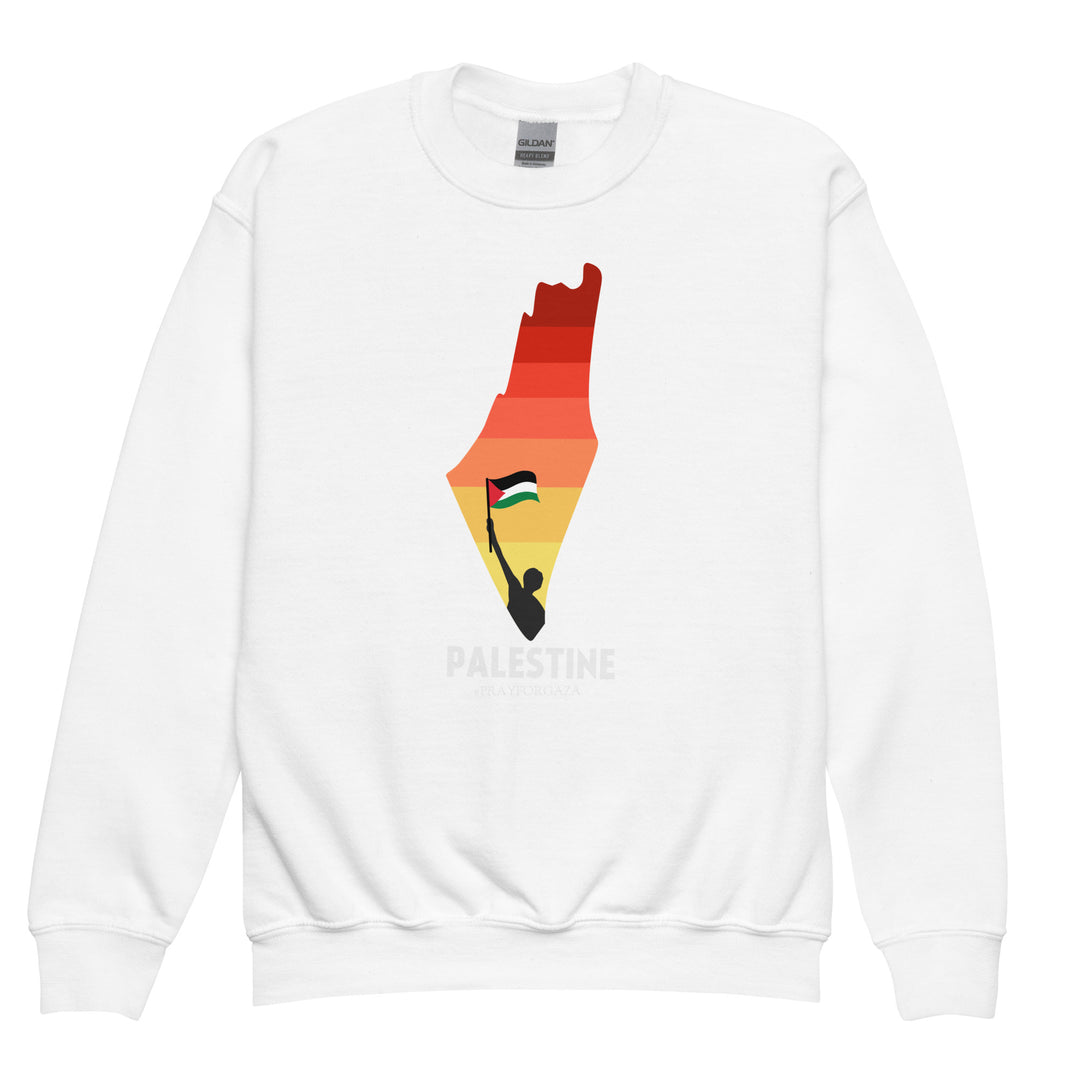 Youth crewneck sweatshirt - Palestine Map, White