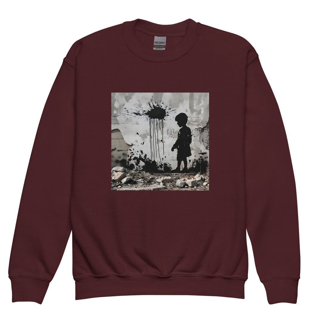 Youth crewneck sweatshirt - Palestine Wall, Maroon