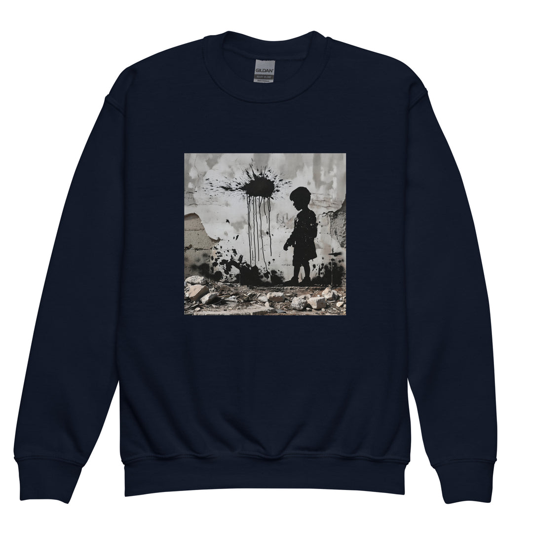 Youth crewneck sweatshirt - Palestine Wall, Navy