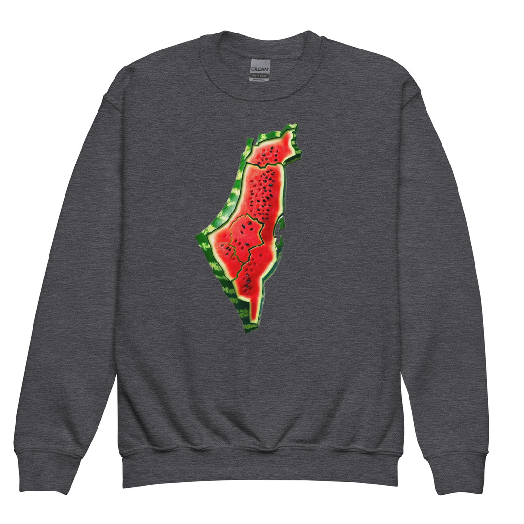Youth crewneck sweatshirt - Palestine Watermelon, Dark Heather