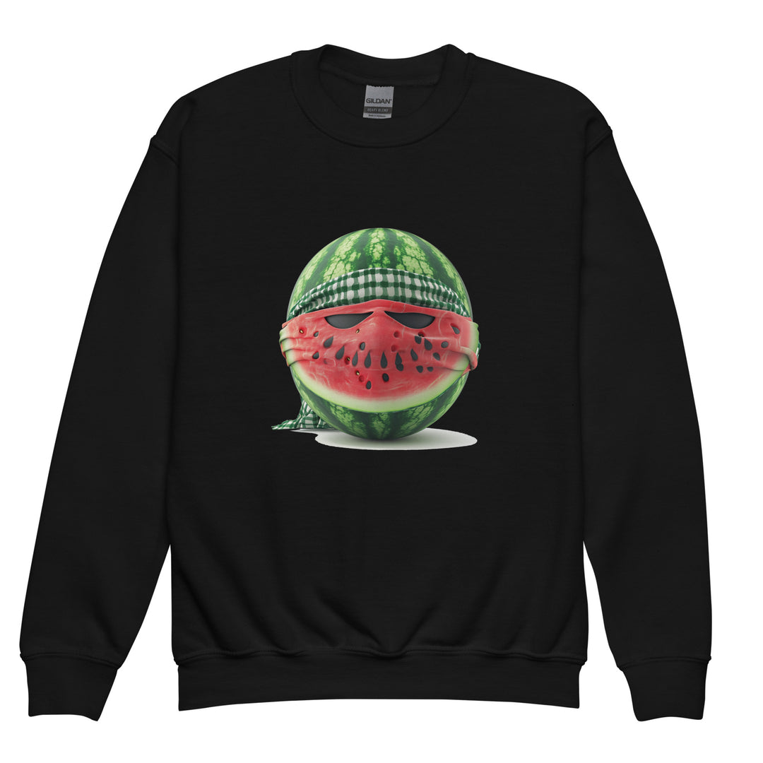Youth crewneck sweatshirt - Palestine Watermelon Fighter, Black