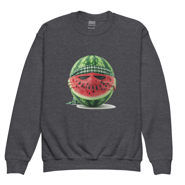 Youth crewneck sweatshirt - Palestine Watermelon Fighter, Dark Heather