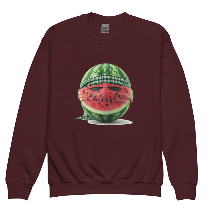 Youth crewneck sweatshirt - Palestine Watermelon Fighter, Maroon