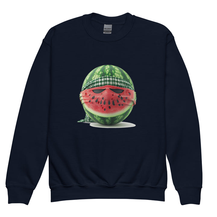 Youth crewneck sweatshirt - Palestine Watermelon Fighter, Navy
