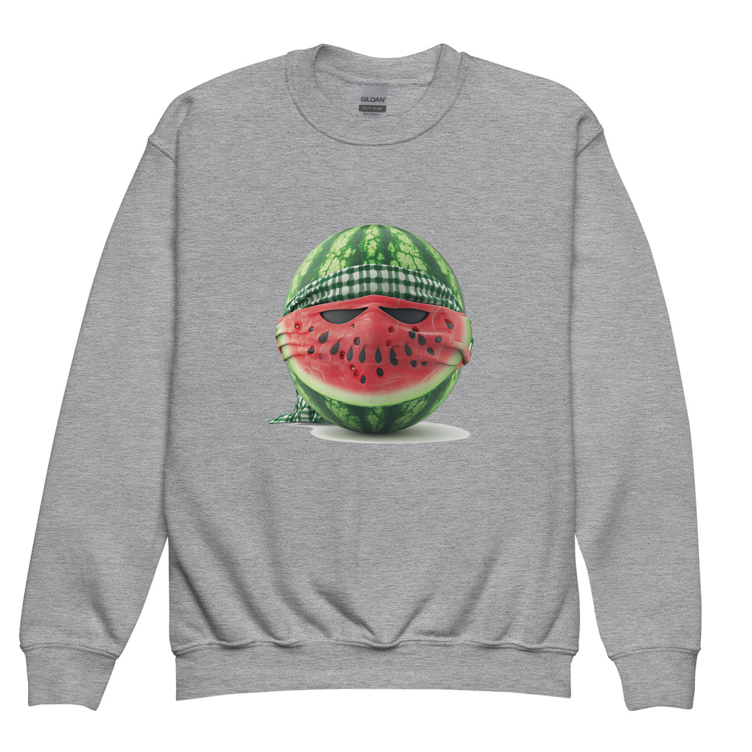 Youth crewneck sweatshirt - Palestine Watermelon Fighter, Sport Grey